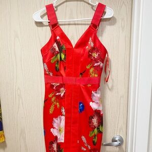 Ted Baker  Red  Floral  Size 4-6  Women’s  Bodycon  Dress